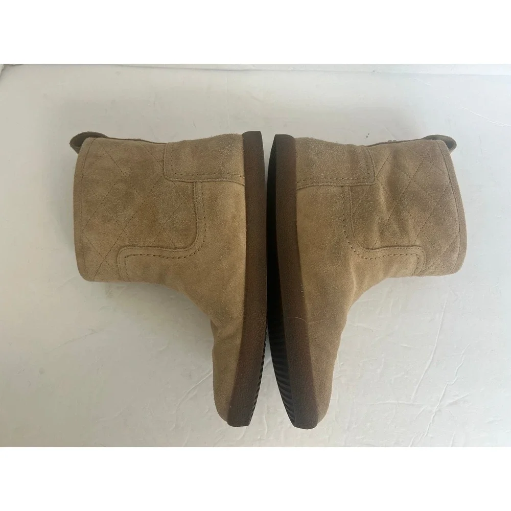 Tory Burch Alana Split Suede Straight Shearling Light Camel Booties 30950‎ Sz 8